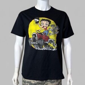 Betty Boop Hot Rod Graphic T-Shirt Men's Large Black H3 Sportgear 2023